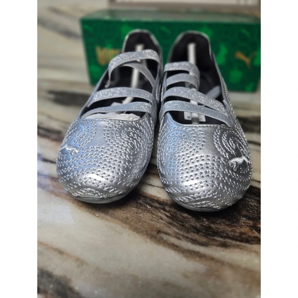Puma x Wicked Glinda Mary Jane Metallic Silver Embroidered Sneakers Broadway NEW